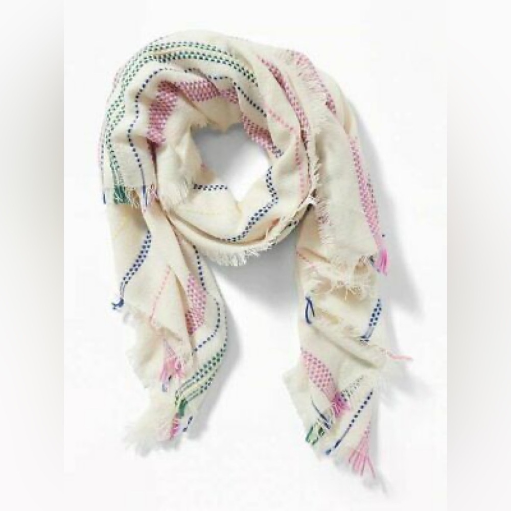 New Old Navy Fringed Textured-Stripe Cream Scarf